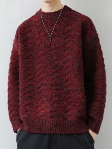 ROMON | เสื้อสเวตเตอร์คอตั้งสีแดง ทรงหลวม แขนยาว สำหรับผู้ชาย ฤดูหนาว 2023 แฟชั่นฤดูหนาว เสื้อสเวตเตอร์ถัก เสื้อผ้าสำหรับวัยรุ่น