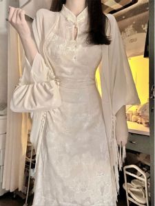 Elegant New Chinese Style Womens Dress Summer Outerwear Cheongsam Young Version Girl Beautiful Small Skirt round Collar No Sleeve