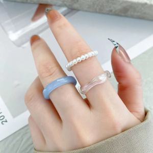 [3PCS] Set Cincin Resin Mutiara 3 Warna Aksesoris Perhiasan Untuk WanitaS09