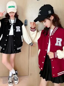 เสื้อแจ็คเก็ตเบสบอลผู้หญิง ฤดูใบไม้ผลิและฤดูใบไม้ร่วง แฟชั่น เสื้อคลุมกันหนาวแบบสวมหัว ขนแกะ ผ้าฝ้ายผสม แขนยาว เสื้อคลุมกันหนาว