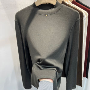 2024 Autumn New Design Sense Beaded Half High Collar Long Sleeves T-shirt Womens Western Style Inner Wear Bottoming Shirt Tops Tide