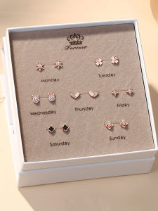 ต่างหูเงินแท้ 925 ชุดเจาะหูแบบหนึ่งสัปดาห์ เครื่องประดับแฟชั่นสำหรับผู้หญิง วันเกิดของแฟนสาว ชุดเซ็ต เครื่องประดับแบบเจาะหู โลหะผสม