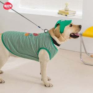 hipidog | Striped Thin Vest For Large Dogs With Hat Golden Retriever Pet Clothes Summer Season Polyester Fiber Trendy Style Dog Sweater