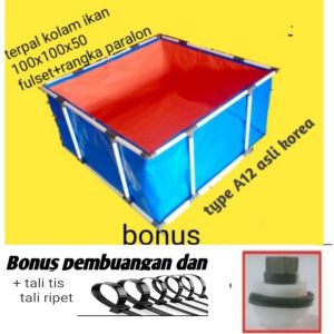 terpal kolam ikan plus rangka ukuran 100x100x50 type A12 korea