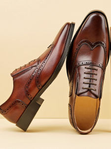 Genuine Leather Handmade Brogue Carving Mens Derby Shoes