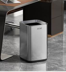 15L Stainless steel trash can household uncovered light luxury bedroom hotel office toilet bathroom