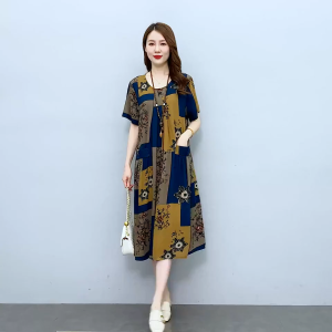 Yitiaoyu Plaid Womens Dress Loose Large Round Neck Skirt