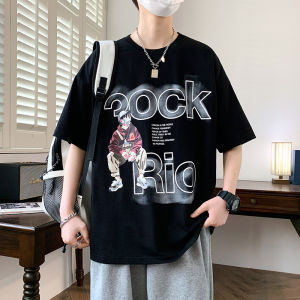 plus Size Mens T-Shirt Pure Cotton Half Sleeve Summer New Style Youth Trendy Printed round Neck Breathable Casual Top