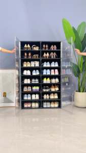ANTBOX Rak Kabinet Sepatu Susun Serbaguna Hitam 2 Baris Kapasitas 20 Pasang Sepatu Bebas Instalasi