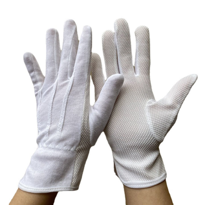 Cotton Gloves Men Women Non-Slip White Uniform Gloves with Cuff Formal ...