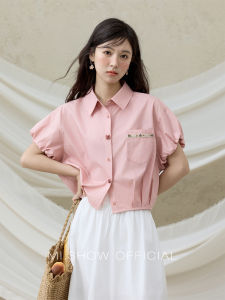 MI.SHOW | Áo Sơ Mi Tencel Mới Hè Tay Ngắn Đính Nơ Hồng