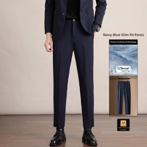 TUCANO | Casual Summer Slim Straight Leg Business Black Pants Ice Silk