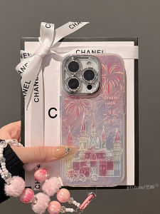 Ốp Lưng Điện Thoại Silicon Apple 16ProMax 17pm Dream Gradient Pink Firework Castle Carriage Full Cover Lens 14 Premium Feel 13 Lanyard
