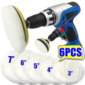 6PCS "3 4 5 6 7" Inch Wool Car Polishing Disc Set Self-Adhesive Car Paint Care Waxing Sponge Polishing Pad for Angle Grinder Car Polisher Car Accessories
