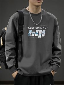 Áo Thun Dài Tay Pure Cotton Rộng Rãi Cho Nam Áo Thun Thường Ngày Áo Thun Cổ Tròn in Họa Tiết Mỹ Dành Cho Học Sinh