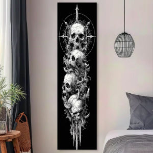 VIKAMA Vertical Skull and Thorns Tapestry Soft Wallcovering with Sketched Skull Starburst Cross and Ring Print Home Decor