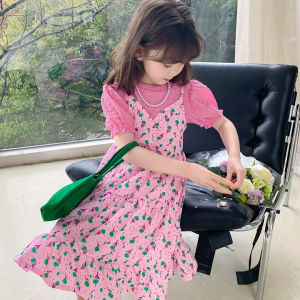 Dopamine Style Floral Print Girls Dress Summer Fashionable A-Line Skirt Childrens Clothing Kids Dresses Princess Skirt