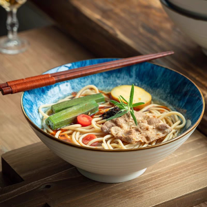 UHome Enamel Underglaze Bowl 8 Inch Restaurant Noodle Bowl Vintage Style Ceramic Dishware with Minor Defects Umbrella Shaped Bowl