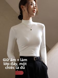 MiiOW | Áo sơ mi lót lông cừu dài tay màu trắng cho nữ MiiOW Áo khoác ngoài mùa đông cổ cao thoải mái thường ngày