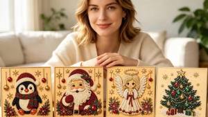 Bộ Tranh Kim Cương Giáng Sinh DOWMOO - Tranh Chân Dung Ông Già Noel Phong Cách Cổ Điển Chất Liệu Nhựa Dán Đầy Đủ Trang Trí Tường Quà Tặng