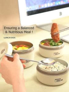 Microwaveable 304 Stainless Steel Lunch Box Round Insulated Food Storage Box Sealed Thermos Food Container Lunch Bag