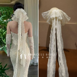 New Advanced Lace Trim Butterfly Knot Long Sash Wedding Dress Travel Photography Qipao Back Area Headwear Bridal Accessories