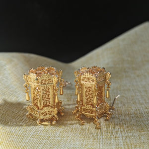 Shangyuan Handmade Palace โคมไฟต่างหูวินเทจสไตล์จีน Silver Gold Plated อุปกรณ์เสริมแฟชั่นสําหรับผู้หญิงโดยไม่ต้องเจาะ