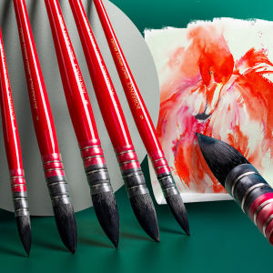 Round Paint Brush Mop Synthetic Squirrel Hair Watercolor Brush Pen Professional Artist Hand-Painting Drawing Brush Wood Handle