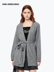 ANN ANDELMAN | Deep V-Neck Waist-Binding Glittered Sweater
