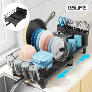 GSLIFE Rak Piring Retractable Rak Dapur Cuci Piring Wastafel Rak Piring Penyimpanan Rak Peralatan Dapur Dengan Aksesoris
