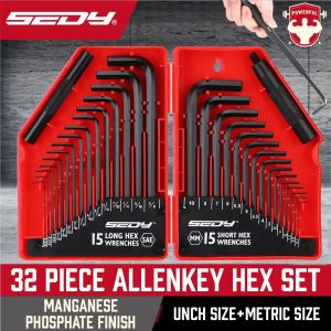 SEDY 32-Piece Hex Key Wrench Set Metric and SAE Allen Wrenches L Shape Allen Keys Chrome Vanadium Steelwith 2x Extension Handl