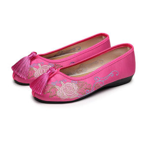 Tassel New Embroidered Shoes Bridal Wedding Shoes National Style Womens Single Shoes Womens Shoes Flat Hanfu Shoes Cow Tendon Soles