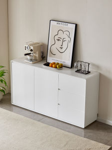 Modern Minimalist Solid Wood Dining Room Cabinet White Integrated against Wall Kitchen Living Room Storage Cabinet Entrance Hall Storage Cabinet