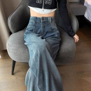 WANGGONGZHU | High Waist Fleece Lined Thick Wide Leg Jeans Women Autumn Winter New Small Size Slim Fit Drapey Floor Length Pants