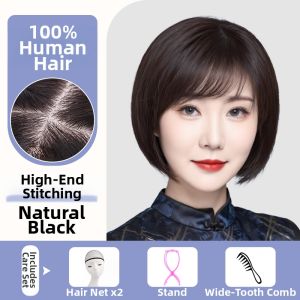 Is a wig | Youthful Natural Straight Bob Wig Full Cap Real Hair