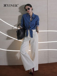 YINER | Elegant Commute Trousers Slanted Textured Loose Wide Leg Straight Pants