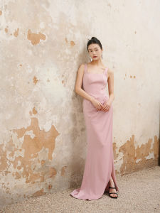 Formal Bridesmaid Dress Pink Sisters Clothes Classy Niche Style Satin Can Be Worn on Weekdays Dress