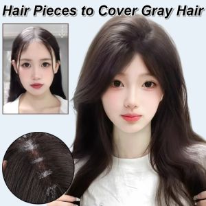 Korean Style Light And Thin Wig To Cover White Hair Seamless Wig Piece Short Top Natural Fluffy Hair Wig Womens Bangs Hairpiece