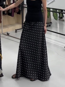 Black Polka Dot Maxi Skirt High Waist Slimming Elastic Waist Long Loose Retro A-Line Skirt for Women Spring Summer New Arrival