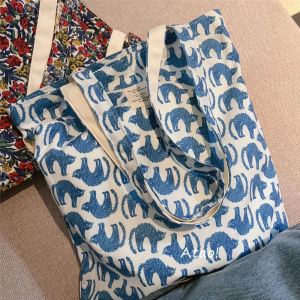 Korean Style Floral Cotton Canvas Single Shoulder Bag Womens Thin Large Capacity Fresh Tote Bag Lazy Style Womens Bag