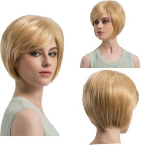 European and American wig womens light gold short straight hair side part bobo wig womens headgear