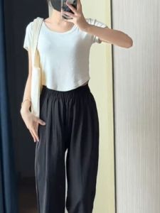 Slim Fit Short Sleeve U-Neck T-Shirt Womens Fashion Street Style Summer New Design Korean Version Shoulder Width Regular Polyester Fiber