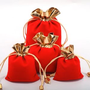 Drawstring Bag Jewelry Storage Packaging Pouch Bag Doorgift Box Wedding Candy Storage Beg Kain 金边绒布袋 珠宝收纳包 礼物袋 包装袋 婚礼糖果收纳袋