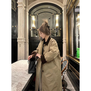 Khaki Cotton Jacket Womens Winter New Style Coat Korean Style Medium Length Female Outerwear Long Sleeve Square Collar
