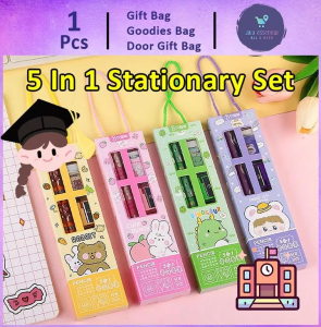 Kawaii Kids Stationery Essentials Set - 5-in-1 Pencil Eraser Sharpener & Ruler Bundle in Portable Gift Bag 119