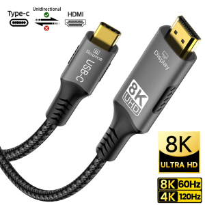 Type C to HDMI Cable 8K 60Hz 4K 120Hz 2K 240Hz USB C to HDMI 2.1 Cord Compatible For TV Converter MacBook iPad Samsung Galaxy