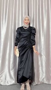 Mimosa Dress Serut Satin Velvet Polos Gamis Ootd Kekinian Wisuda Bridesmaid Kondangan Tunangan Lamaran Engagement Prewedding Terbaru Kekinian