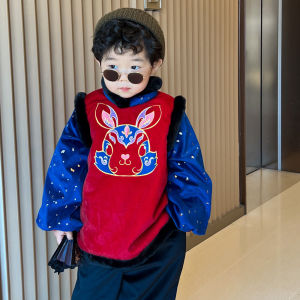 Boys New Year Cotton-Padded Jacket Suit Childrens New Year Clothes Chinese Style Baby Festive One Year Old Celebration Dress Winter Chinese New Year Tang Suit