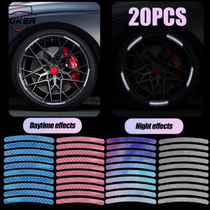 【WOKEN】20PCS Car Wheel Hub Reflective Stickers Pink Glitter Diamond Luminous Decorative Decals Motorcycle Bicycle Universal Shape Wheel Hub Decoration Accessories