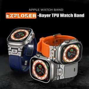 Sport Band for Apple Watch 49mm 46mm 45mm 44mm 42mm 41mm 40mm 38mm Men Women Metal Connector with Silicone Rubber Strap Compatible with iWatch Apple Watch series Ultra 10 9 8 7 6 5 4 3